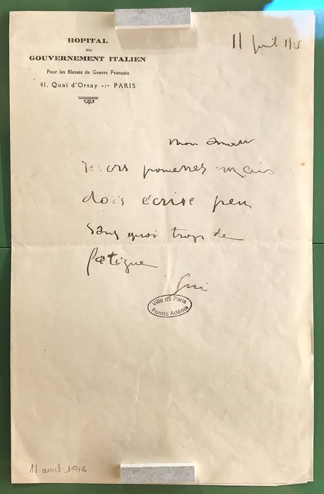 Guillaume Apollinaire, lettre autographe à Madeleine Pagès, 11 juillet 1916. © Passéisme.