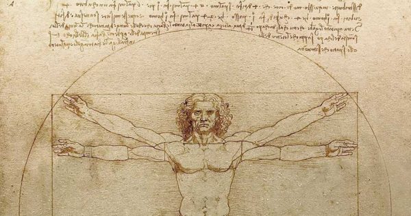 Léonard de Vinci, L'Homme de Vitruve, plume, encre et lavis sur papier, vers 1492, Gallerie dell'Accademia de Venise.