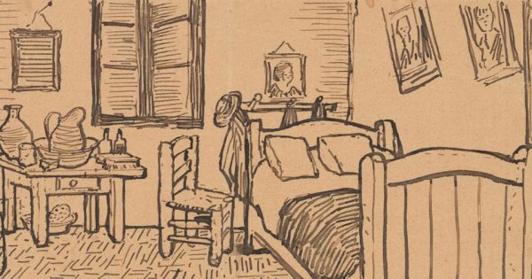 Croquis de la chambre à coucher, joint à une lettre de Vincent van Gogh à Theo van Gogh. © Musée Van Gogh (JH1609).