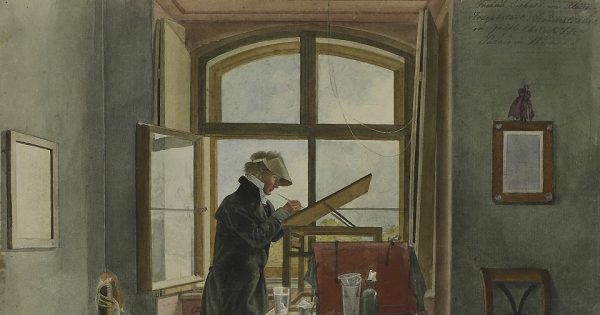Johann Adam Klein, Le Peintre Johann Christoph Erhard dans son atelier, 1818. Aquarelle sur un tracé au graphite. © Musée d’État des Beaux-Arts Pouchkine, Moscou.