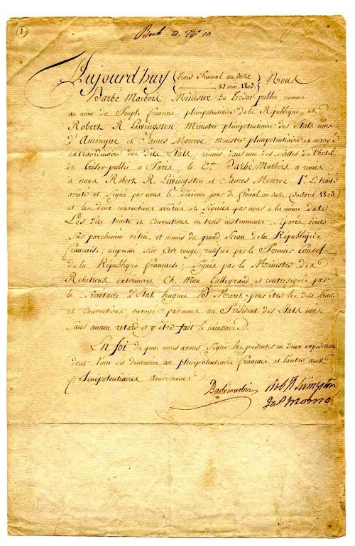 Proclamation de l'approbation française de l'achat de la Louisiane. © Karpeles Manuscript Library Museum