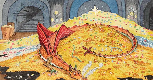 J. R. R. Tolkien, Conversation with Smaug, July 1937. Bodleian Libraries, MS. Tolkien Drawings 30. © The Tolkien Estate Limited 1937.