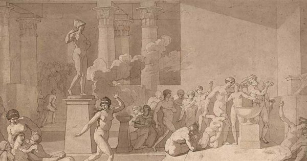 Pierre Peyron, étude pour Les jeunes Athéniens et les jeunes Athéniennes tirant au sort pour être livrés au Minotaure, figures nues. © SVV Millon