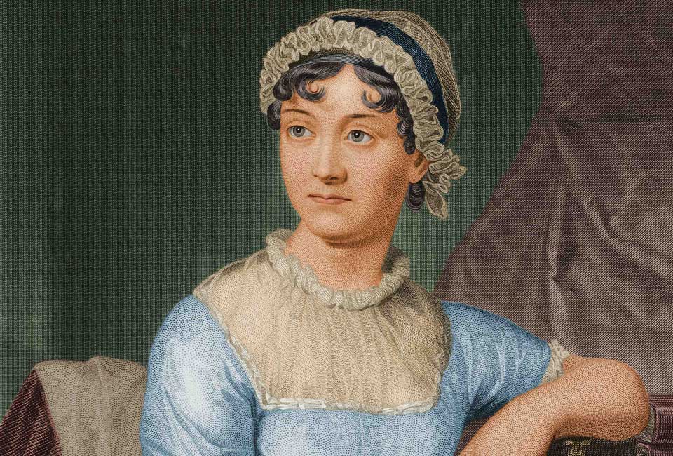 Jane Austen d'après un dessin à l'aquarelle fait par sa sœur, Cassandra.